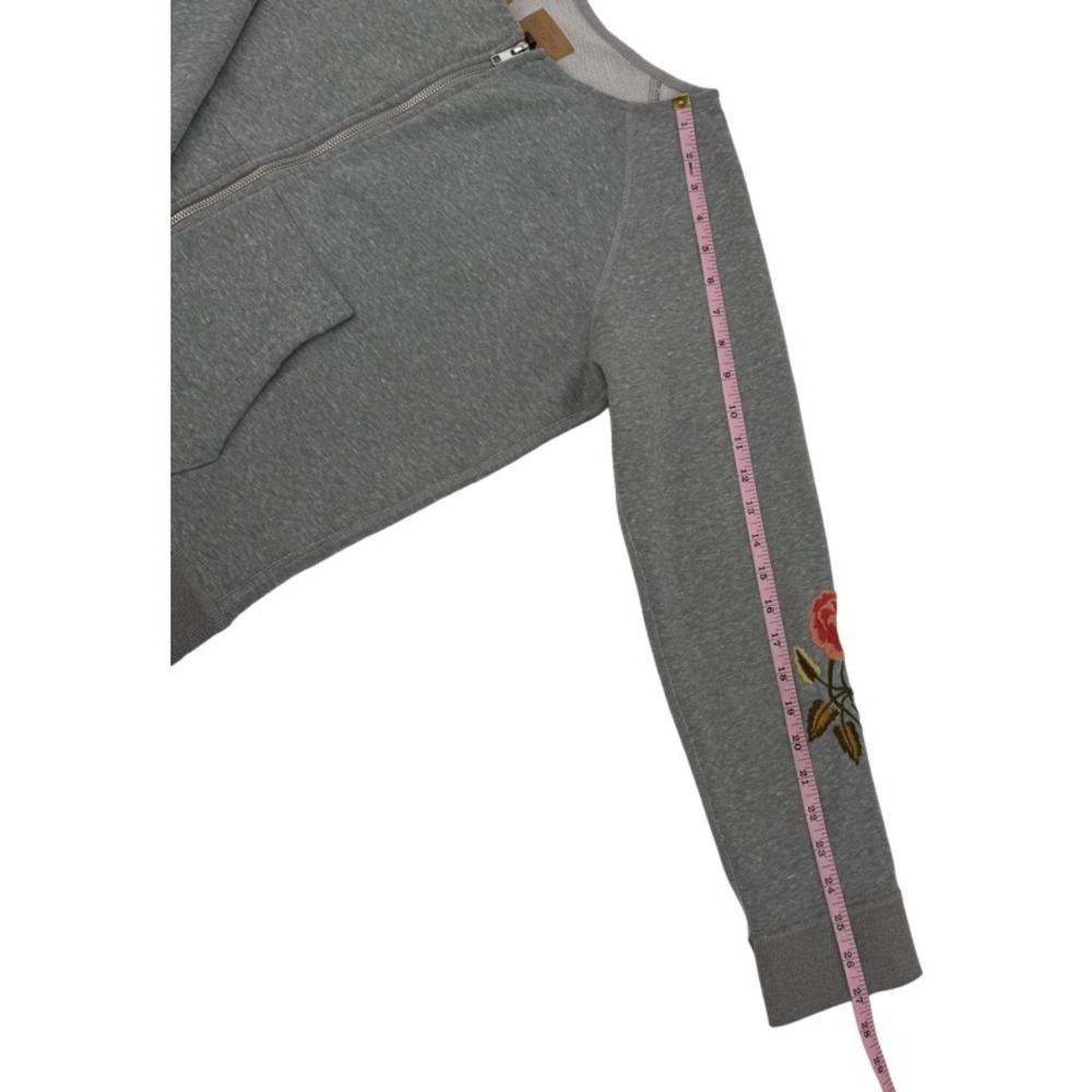 DRIFTWOOD Small Zip Up Hoodie Heathered Gray Floral Butterfly Embroidered Teddy - Picture 8 of 15